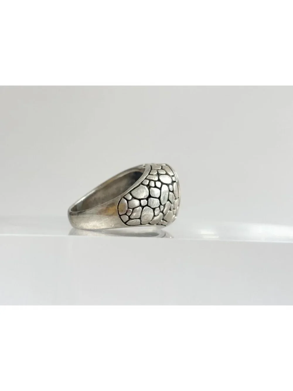 Heart Black Onyx Tortoise Shell Pattern Sterling Silver 925 Vintage Ring sz 6.5